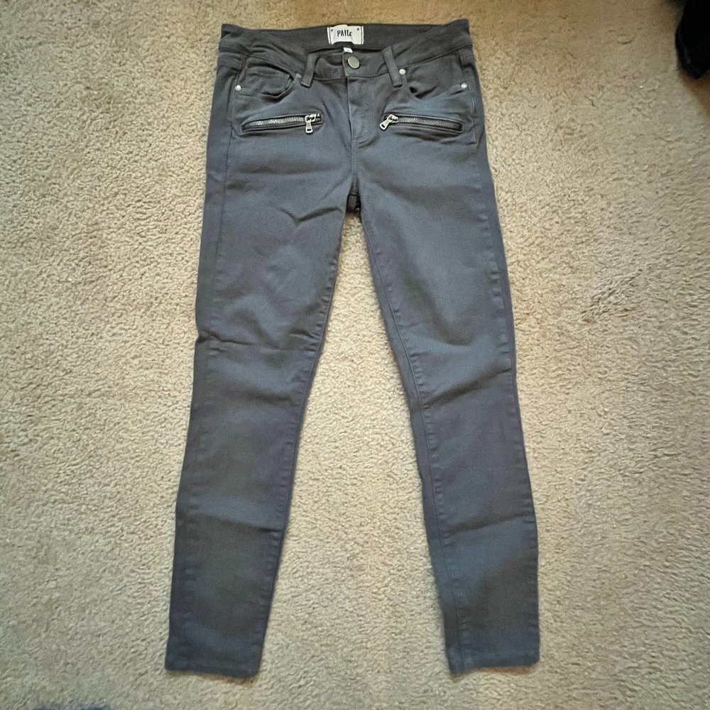 Paige Indio Zip Licorice (Grey) Skinny Jeans Size 27